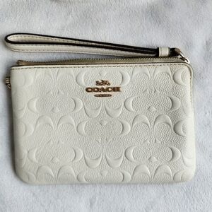 Coach Ivory / Cream Corner Zip Wristlet with Monogram Design